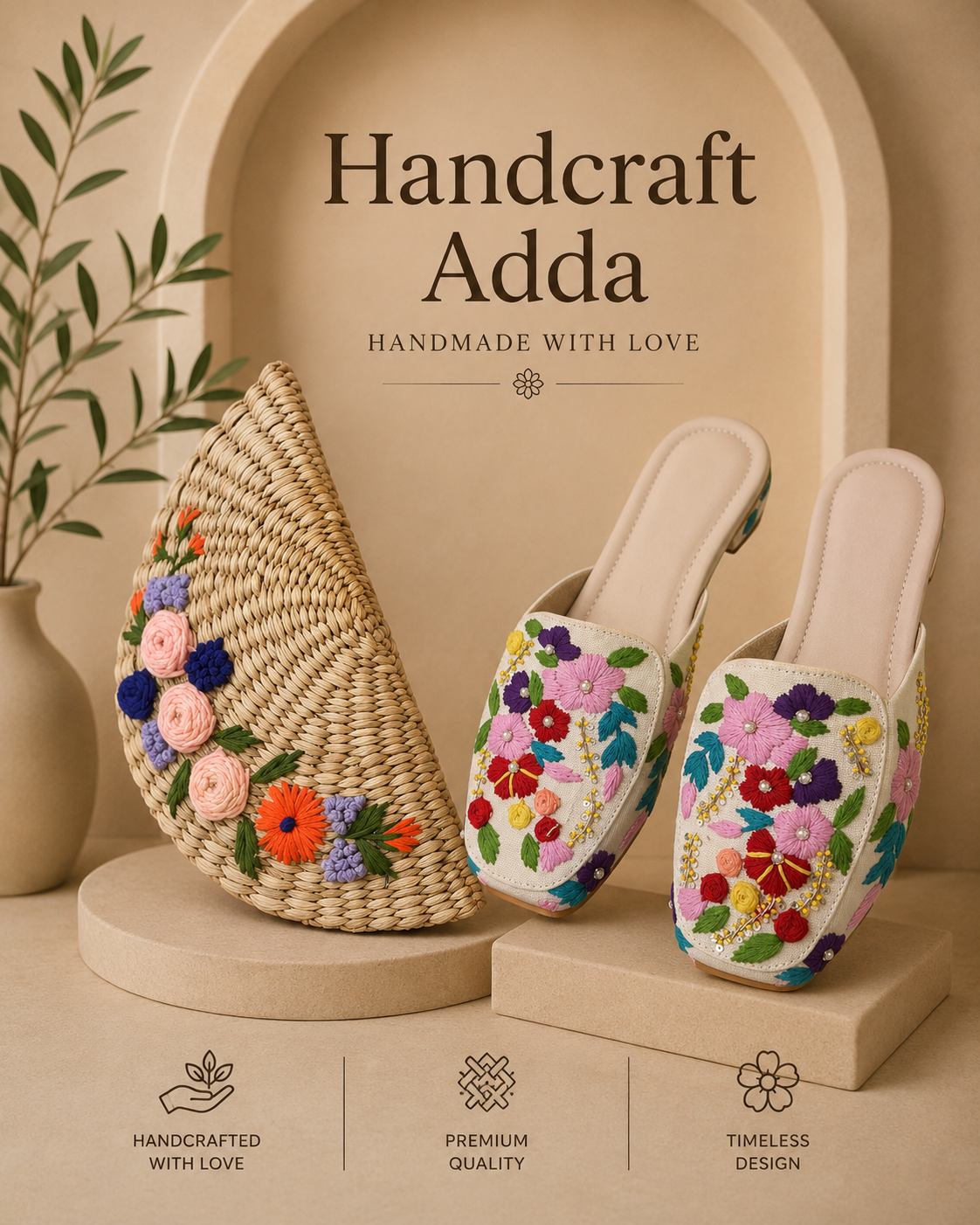 Floral Clutch + Embroidered Mules