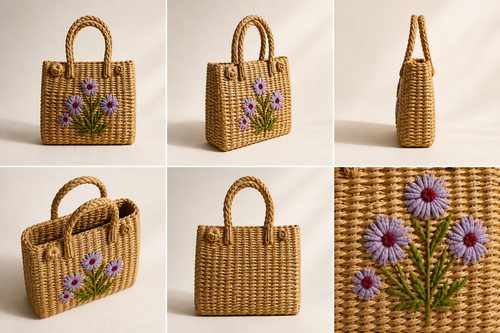 Floral Handwoven Seagrass Tote