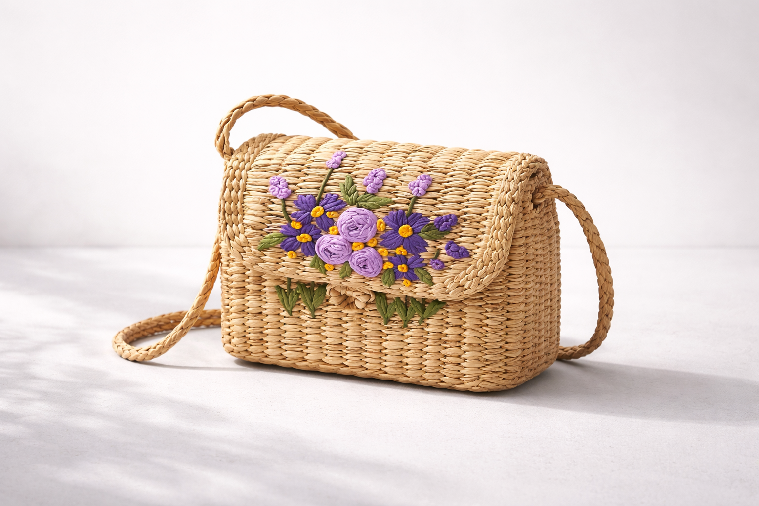 Lavender Bloom Seagrass Crossbody Bag