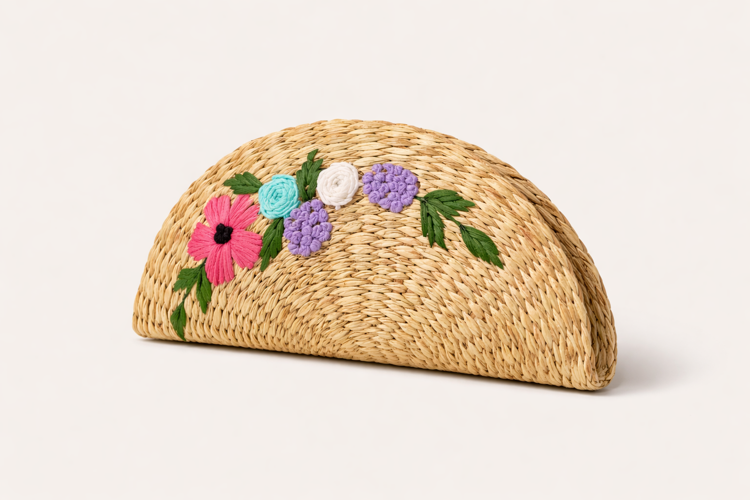 Handwoven Seagrass Half Moon Clutch